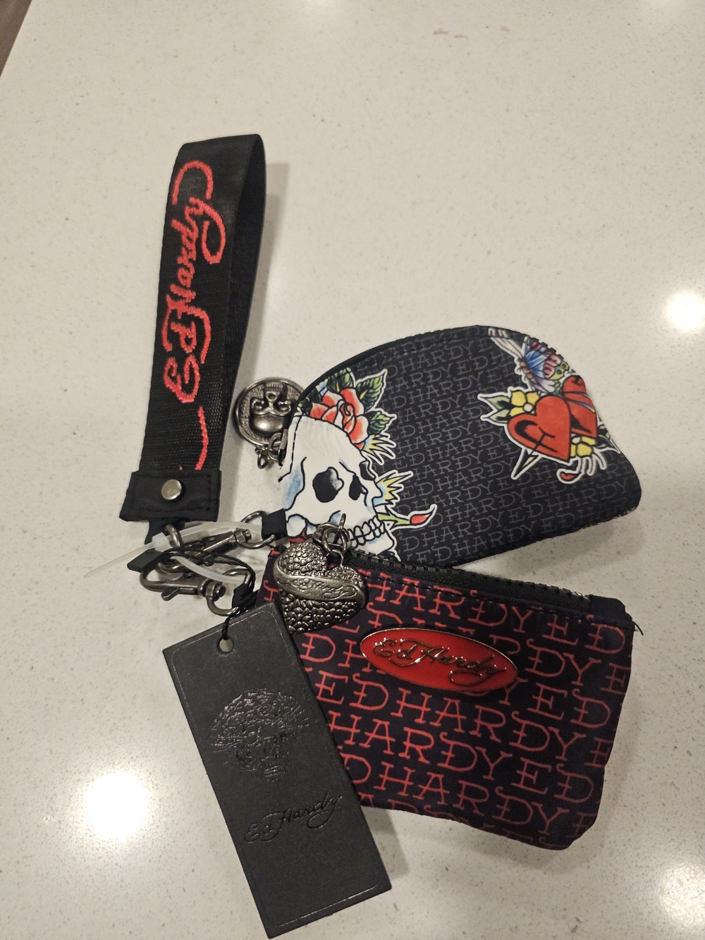 Ed Hardy Black & Red Skull Card and Key Holder Wristlet